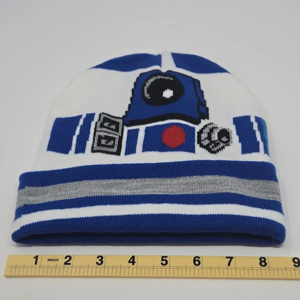 Star Wars R2-D2 Beanie Hat Adult White Blue Knit Winter Cap Acrylic Psi-Fi